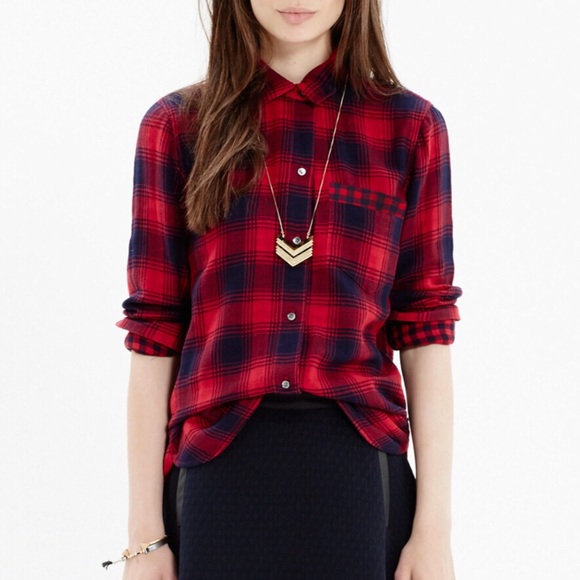 Madewell Tops - Madewell Sz M Flannel Plaid Ex-Boyfriend Shirt EUC